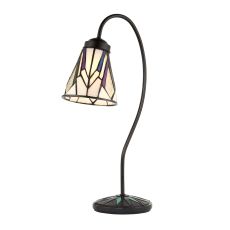 Astoria 1 Light E14 Dark Bronze Swan Neck Table Lamp With Inline Switch C/W Art Deco Tiffany Shade