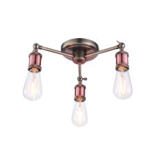Hal 3 Light E27 Aged Pewter & Aged Copper Semi Flush Ceiling Light With Adjustable Heads