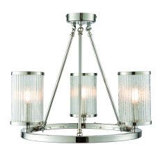 Easton 3 Light E14 Bright Nickel Adjustable Ceiling Light With Clear Ribbed Glass Shades With Bubble Details