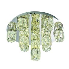 Prisma 15 Light 40.5W 3240lm LED Integrated Polished Chrome Flush Ceiling Fitting With Striking High Quality K9 Faceted Crystals