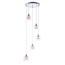 Vascota 5 Light G9 Polished Chrome Adjustable Pendant With Clear Crystals In A Clear Glass Shade
