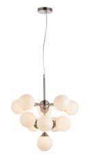 Oscar 11 Light G9 Satin Nickel Adjustable Pendant With Gloss Opal Glass Shades