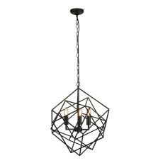 Cube 3 Light Pendant, Geometric Cube Frame, Black