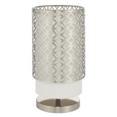 Gilli 1 Light E14 Satin Nickel Finish 2-Tier Table Lamp With Vintage White Linen Fabric Shade