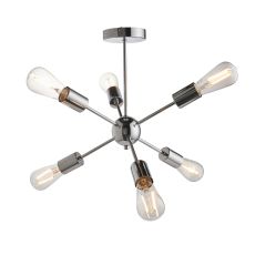 Rubens 6 Light E27 Chrome Plated Finsish Sem-Flush Ceiling Light