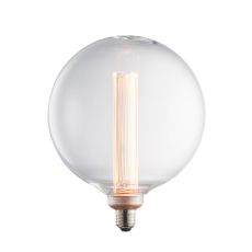 Globe E27 2.8W 120lm LED 200mm Diameter Bulb In Clear Glass Featuring An Internal Etched Acylic Cylinder