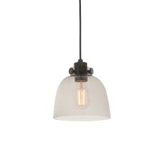 Ribera 1 Light E27 Matt Black Painted Metal Work With Black Chromed Machine Knurled Detailed Adjustable Pendant With Smole Grey Tinted Glass Shade