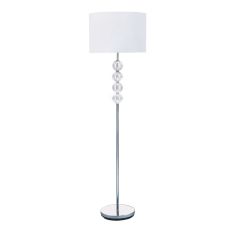 Floor Lamp - Chrome/Glass Contemporary Wood White Shade