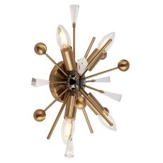 Carrara 4 Light E14 Aged Brass & Black Nickel Wall Light With Antique Brass Rods Tipped With Clear Crystals