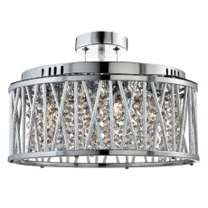 Elise 5 Light Ceiling Flush/Pendant, Chrome, Clear Crystal Button Drops, Aluminium Tubes Trim