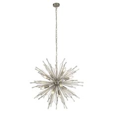 Searchlight 8638-8SS Starbust 8 Light Pendant Satin Silver With Clear Glass Bead Detail Finish