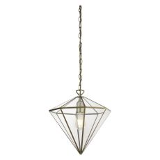 Kinetic 1 Light Terrarium Diamond Shaped Pendant, Antique Brass