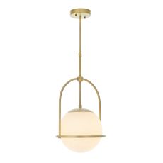 Concetto 1 Light E14 Matt Antique Brass Adjustable Pendant With Opal Glass Globe Shades