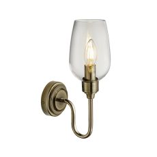 Artis 1 Light E14 Antique Brass Wall Light With Clear Blown Glass Shade