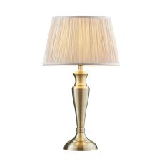 Oslo Large 1 Light E27 Antique Brass Table Lamp C/W Freya 14" Dusky Pink Silk Pleated Shade