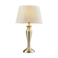 Oslo Large 1 Light E27 Antique Brass Table Lamp C/W Evie 14" Pale Grey Cotton Tapered Shade