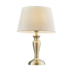 Oslo Medium 1 Light E27 Antique Brass Table Lamp C/W Evie 14" Pale Grey Cotton Tapered Shade