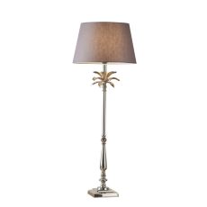 Leaf Tall Chic Leaf 1 Light E27 Polished Nickel Table Lamp C/W Evie 14" Charcoal Cotton Tapered Shade