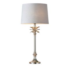 Leaf Small Chic Leaf 1 Light E27 Polished Nickel Table Lamp C/W Mia 12" Charcoal 100% Linen Shade