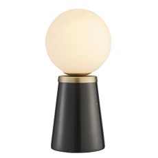 Otto 1 Light E27 Black Marble Base With Antique Brass Metalwork Table Lamp With In-Line Switch With Black Cable