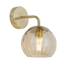 Dimple 1 Light E14 Brushed Brass Wall Light C/W Champagne Lustre Dimpled Glass Shades