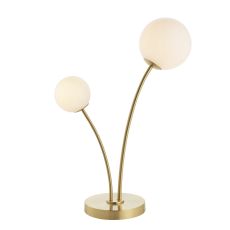 Bloom 2 Light G9 Satin Brass Table Lamp C/W Gloss White Shades With Inline Switch