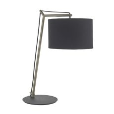 Tenza 1 Light E27 Matt Brass With Black Base Angular Table Lamp With Inline Switch C/W Black Cotton Shade