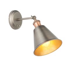 Hal 1 Light E27 Aged Pewter & Aged Copper Toggle Switched Adjustable Wall Light C/W Metal Shade
