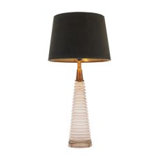 Naia 1 Light E27 Rose Pink Ribbed Glass Base With Bronzed Detail C/W Mocca Velvert Fabric Shade