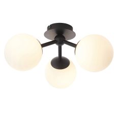 Pulsa 3 Light G9 Black Semi Flush IP44 Bathroom Fitting With Matt White Glass Shades