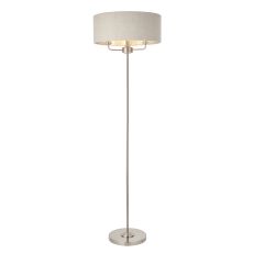 Highclere 3 Light E14 Brushed Chrome Floor Lamp C/W Natural 100% Linen Fabric Shade With Brushed Metallic Inner