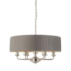 Highclere 6 Light E14 Bright Nickel Ceiling Pendant C/W Wardleyed Charcoal Fabric Shade