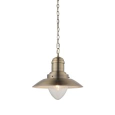 Polperro 1 Light E27 Antique Brass Plated Fisherman Lantern Pendant With Clear Glass