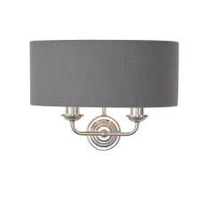Highclere 2 Light E14 Bright Nickel Wall Light C/W Charcoal Linen Mix Fabric Shade With Brushed Metallic Inner