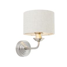 Highclere 1 Light E14 Brushed Chrome Wall Light C/W Natural 100% Linen Fabric Shade With Brushed Metallic Inner