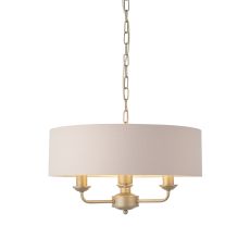 Highclere 3 Light E14 Champagne Painted Ceiling Light C/W Blush Pink Linen Mix Fabric Shade With Brushed Metallic Inner