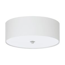 Pasteri 3 Light E27 Satin Nickel Flush Ceiling Light With White Fabric Shade