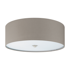 Pasteri 3 Light E27 Satin Nickel Flush Ceiling Light With Taupe Fabric Shade