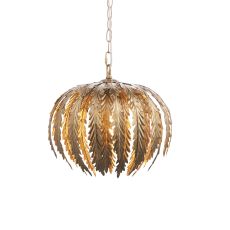 Delphine 1 Light E27 Gold Leaf Adjustable Pendant With Brontel Leaves