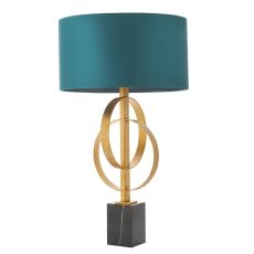 Vitra 2 Light E27 Gold Leaf Double Hoop Table Lamp With Inline Switch C/W Teal Shade