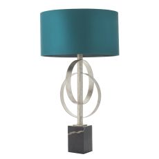 Vitra 2 Light E27 Silver Leaf Double Hoop Table Lamp With Inline Switch C/W Teal Shade