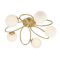 Ellipse 5 Light G9 Satin Brass Flush Ceiling Light With Matt Opal Glass Shades