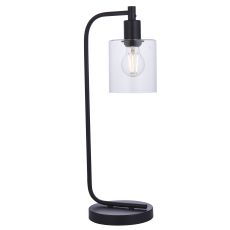 Heim 1 Light E27 Matt Black Painted Metalwork Table Lamp With Clear Glass Shade With Inline Switch