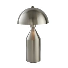 Ovel 1 Light E27 Brushed Nickel Table Lamp With Gloss White Inner Shade