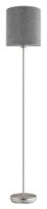 Pasteri 1 Light E27 Satin Nickel Floor Lamp With Grey Fabric Shade With Foot Switch