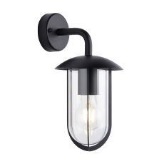 Quinn 1 Light E27 Black Outdoor IP44 Wall Light With Clear Polycarbonate Shade