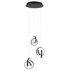 Codma 3 Light 42W 1380lm Black LED Integrated Adjustable Pendant Light With Intrigluing Swirling Loops