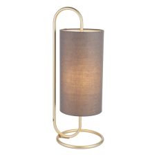 Viglio 1 Light E27 Table Lamp Antique Brass with Grey Fabric Shade