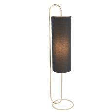 Viglio 1 Light E27 Floor Lamp Antique Brass With Black Fabric Shade