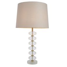 Annabelle 1 Light E14 Table Lamp Brushed Gold With Frosted Crystal Glass With Inline Switch C/W Mia 14" Vintage Natural Linen Tapered Shade